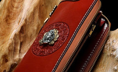 Handmade Leather Mens Chain Biker Wallet Cool Leather Wallet Long Phone Wallets for Men