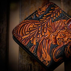 Handmade Leather Chinese Black&White Tooled Mens billfold Wallet Cool Leather Wallet Slim Wallet for Men - imessengerbags
