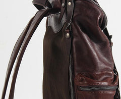Genuine Leather Mens Cool Backpack Sling Bag Large Black Travel Bag Hiking Bag for men - imessengerbags