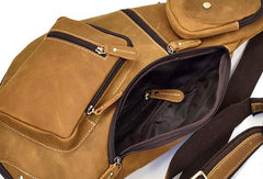 Cool Leather Chest Bag Sling CrossBody Bag Sling Travel Bag Sling Hiking Bag For Men