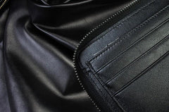 Handmade Leather Mens Tooled Skull Death Cool Zipper Phone Travel Long Wallet Card Holder Card Slim Clutch Wallets for Men - imessengerbags