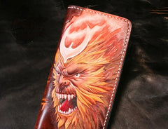 Handmade Leather Men Tooled Monkey King Cool Leather Wallet Long Phone Wallets for Men
