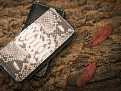 Handmade Leather Mens Clutch Wallet Cool Boa Skin Wallet Long Zipper Wallets for Men - imessengerbags
