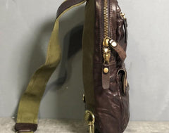 Genuine Leather Mens Cool Chest Bag Sling Bag Crossbody Bag Travel Bag Hiking Bag for men - imessengerbags