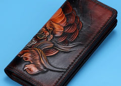 Handmade Leather Chinese Lion Mens Chain Biker Wallet Cool Leather Wallet With Chain Wallets for Men - imessengerbags