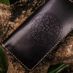 Handmade Leather Mens Tibetan Chain Biker Wallet Cool Leather Wallet Long Clutch Wallets for Men - imessengerbags
