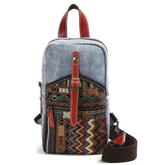 Rustic Canvas Leather Mens Sling Bag Chest Bag One Shoulder Pack for men - imessengerbags