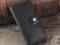 Genuine Leather Mens Cool Long Leather Wallet Cards Clutch Wristlet Wallet for Men - imessengerbags