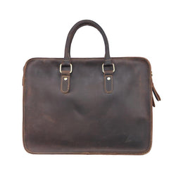 Vintage Dark Brown Leather Mens 14 inches Briefcase Black Work Briefcase Handbags For Men - imessengerbags