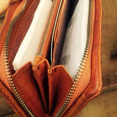 Genuine Leather Mens Cool Long Leather Wallet Zipper Clutch Wristlet Wallet for Men - imessengerbags