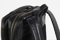 Genuine Leather Mens Cool Backpack Sling Bag Large Black Travel Bag Hiking Bag for men