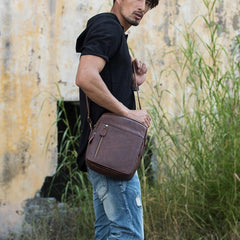 Cool Brown Leather Mens Vertical Side Bag Postman Bag Small Messenger Bags Courier Bag for Men - imessengerbags