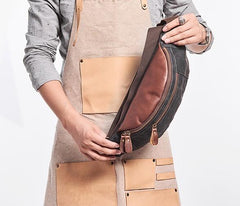 Canvas Leather Mens Fanny Pack Canvas Waist Bag Small Canvas Chest Bag for Men