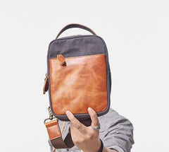 Cool Gray Canvas Leather Mens Sling Bag Chest Bag One Shoulder Pack for men - imessengerbags