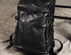 Genuine Leather Mens Cool Backpack Sling Bag Large Black Travel Bag Hiking Bag for men