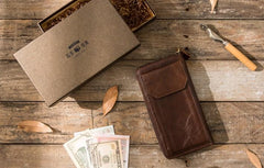 Cool Leather Mens Coffee Long Zipper Clutch Wallet Long Wallet for Men - imessengerbags