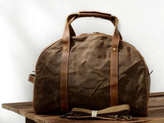 Mens Waxed Canvas Leather Small Weekender Bag Canvas Handbag Travel Bag for Men