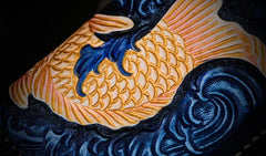 Handmade Leather Men Tooled Carp Cool Leather Wallet Long Phone Wallets for Men - imessengerbags
