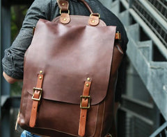 Dark Brown Leather Mens Backpack Travel Backpacks Laptop Backpack for men