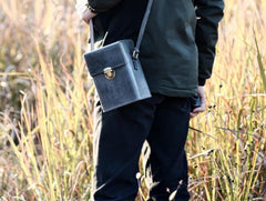 Handmade Gray Leather Mens Small Box Bag Shoulder Bag Messenger Bag for Men - imessengerbags