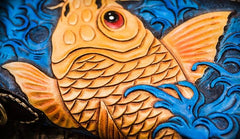 Handmade Leather Men Tooled Carp Cool Leather Wallet Long Phone Wallets for Men - imessengerbags