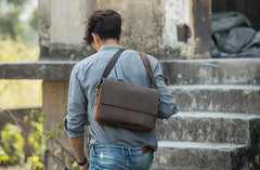 Cool Leather Coffee  Mens Messenger Bags Vintage Shoulder Bags  for Men
