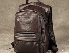 Genuine Leather Mens Cool Backpack Sling Bag Large Black Travel Bag Hiking Bag for men