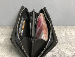Genuine Leather Mens Cool Long Leather Wallet Zipper Clutch Wristlet Wallet for Men - imessengerbags