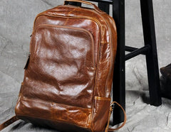 Genuine Leather Mens Cool Backpack Sling Bag Large Black Travel Bag Hiking Bag for men - imessengerbags