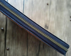 Handmade Leather Chinese Lion Tooled Mens Long Wallet Cool Leather Wallet Clutch Wallet for Men - imessengerbags