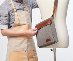 Mens Canvas Leather Square Side Bag Messenger Bag Canvas Shoulder Bag for Men