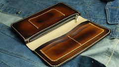 Coffee Vintage Leather Bifold Mens Large Long Wallet Leather Long Wallets for Men