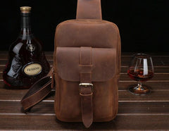 Vintage Leather Mens Sling Shoulder Bag Sling Bag Chest Bag Sling Backpack for men - imessengerbags