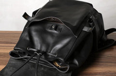 Genuine Leather Mens Cool Backpack Sling Bag Large Black Travel Bag Hiking Bag for men