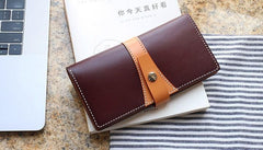 Cool Handmade Mens Leather Bifold Long Wallet Envelope Long Bifold Wallet for Men