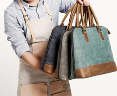 Mens Canvas Leather Briefcase Handbag Work Bag Business Bag for Men