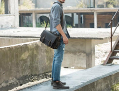 Coffee Vintage Leather Mens Camera Messenger Bag Crossbody Camera Bags for Men - imessengerbags