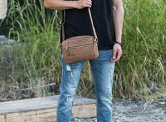 Small Cool Leather Mens Messenger Bags Shoulder Bag  for Men