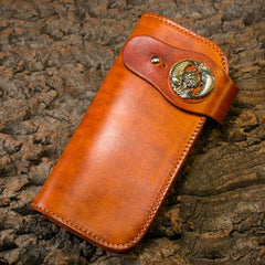 Handmade Long Wallet Mens Cool Leather Chain Wallet Biker Trucker Wallet with Chain - imessengerbags
