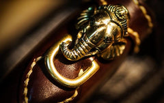 Handmade Leather Tooled Ganesh Mens Chain Biker Wallet Cool Leather Wallet Zipper Long Phone Wallets for Men