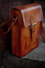 Handmade Vintage Leather Mens Messenger Bag Box Bag Brown Shoulder Bag for Men