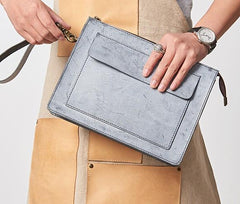Cool Leather Large Mens Wristlet Bag Vintage Clutch Zipper Bag for Men