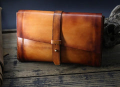 Handmade Leather Mens Brown Bifold Long Wallet Vintage Cool Clutch Wallet for Men