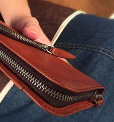 Genuine Leather Mens Cool Long Leather Phone Wallet Zipper Clutch Wristlet Wallet for Men - imessengerbags