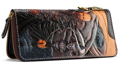 Handmade Leather Taming Dragon Mage Mens Chain Biker Wallet Cool Leather Wallet With Chain Wallets for Men