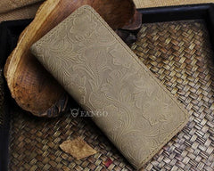 Handmade Leather Floral Mens Cool Travel Long Wallet Card Holder Card Slim Clutch Wallets for Men - imessengerbags