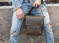 Small Leather Vintage Mens Cool Messenger Bags Shoulder Bags  for Men