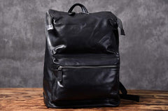 Genuine Leather Mens Cool Backpack Sling Bag Large Black Travel Bag Hiking Bag for men