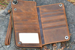Handmade Cool Leather Long Wallet Bifold Long Wallet Biker Wallet Bag For Men