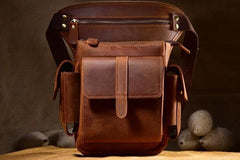 Biker Mens Leather Drop Leg Bag Waist Bag Side Bag Belt Pouch Pack for Men - imessengerbags